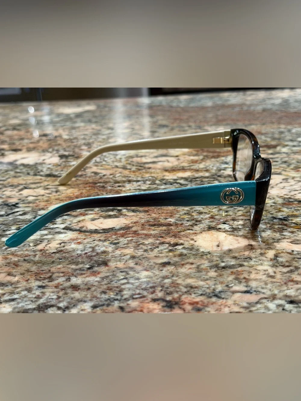 Gucci Women's Teal to Dark Blue Gradient Frame Glasses with Gold Interlocking GG